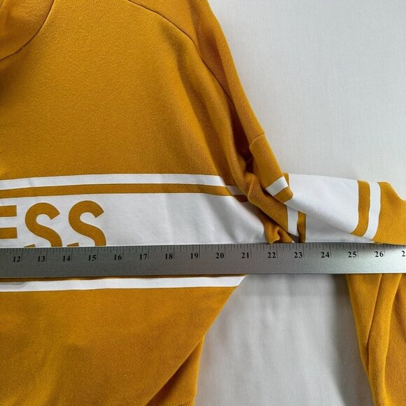 Guess Cropped Sweater Women Sz L Quarter Zip Spellout Pullover Activewear Yellow - Picture 11 of 12